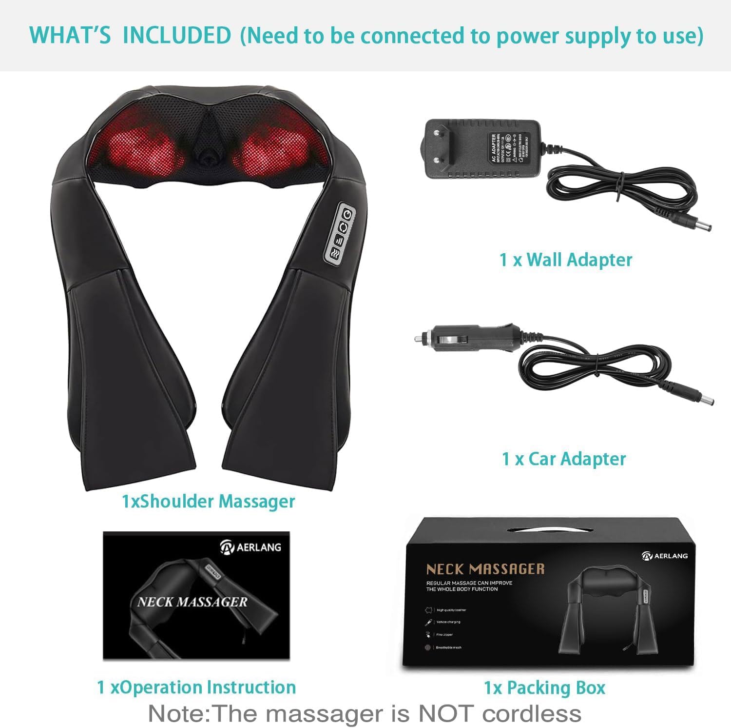 AERLANG Shiatsu Back and Neck Massager, Back Massager Deep Tissue Kneading Neck and Shoulder Massage with Heat, Electric Massage Pillow Fathers Day Gift Ideas from Daughter Son(NOT Cordless) - Image 6