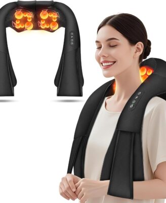 Cordless Shiatsu Neck and Shoulder Massager, Back Massager with Heat ,Massage Deeper Tissue 4D Kneading Massage for Shoulder, Neck and Back, Use at Home, Office, Car - Gifts for Fathers Day Dad Gift