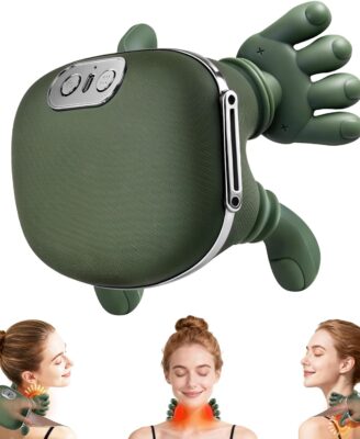 Shoulder and Neck Massager, Bionic Heated Massager, Neck Massager with Fingers, 4D Kneading Massage, Simulates a Real Palm Massage for Comfort, Relax Muscle Tension (Green)