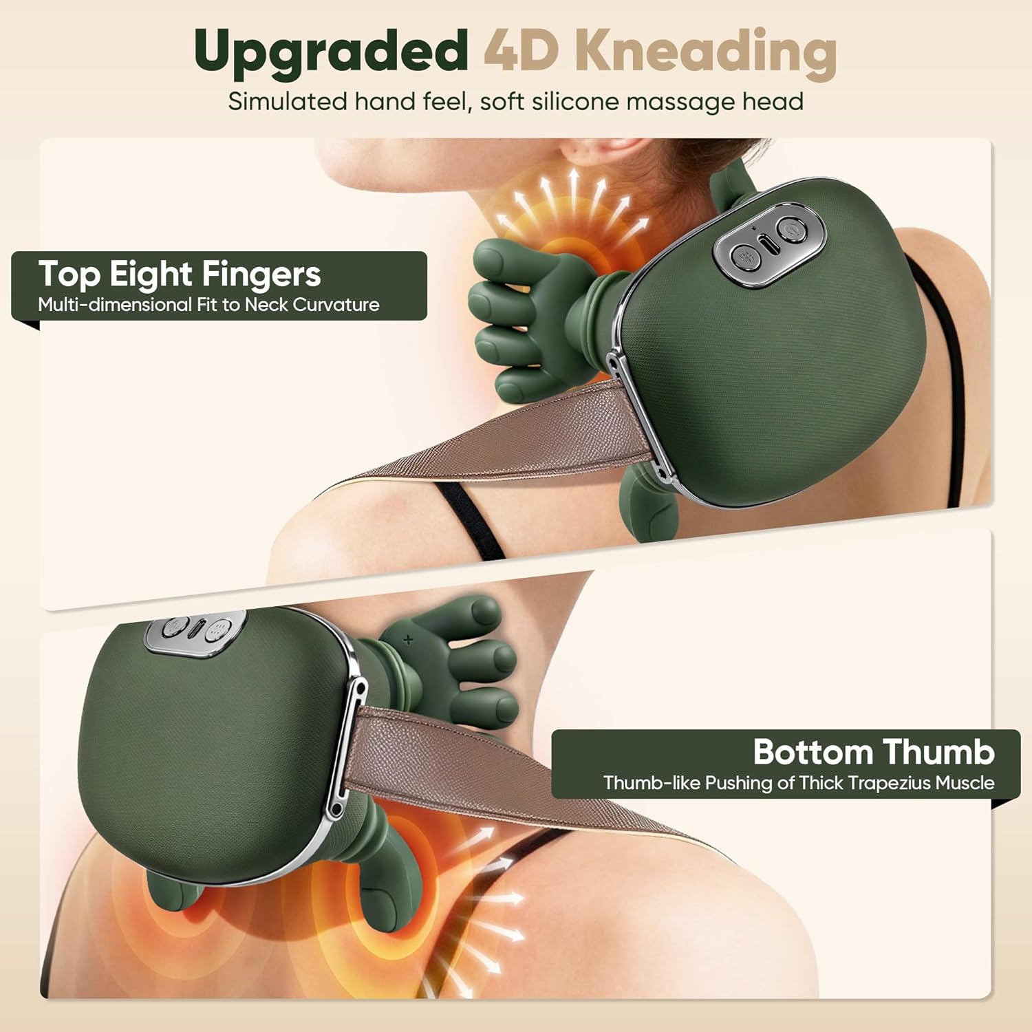 Shoulder and Neck Massager, Bionic Heated Massager, Neck Massager with Fingers, 4D Kneading Massage, Simulates a Real Palm Massage for Comfort, Relax Muscle Tension (Green) - Image 4