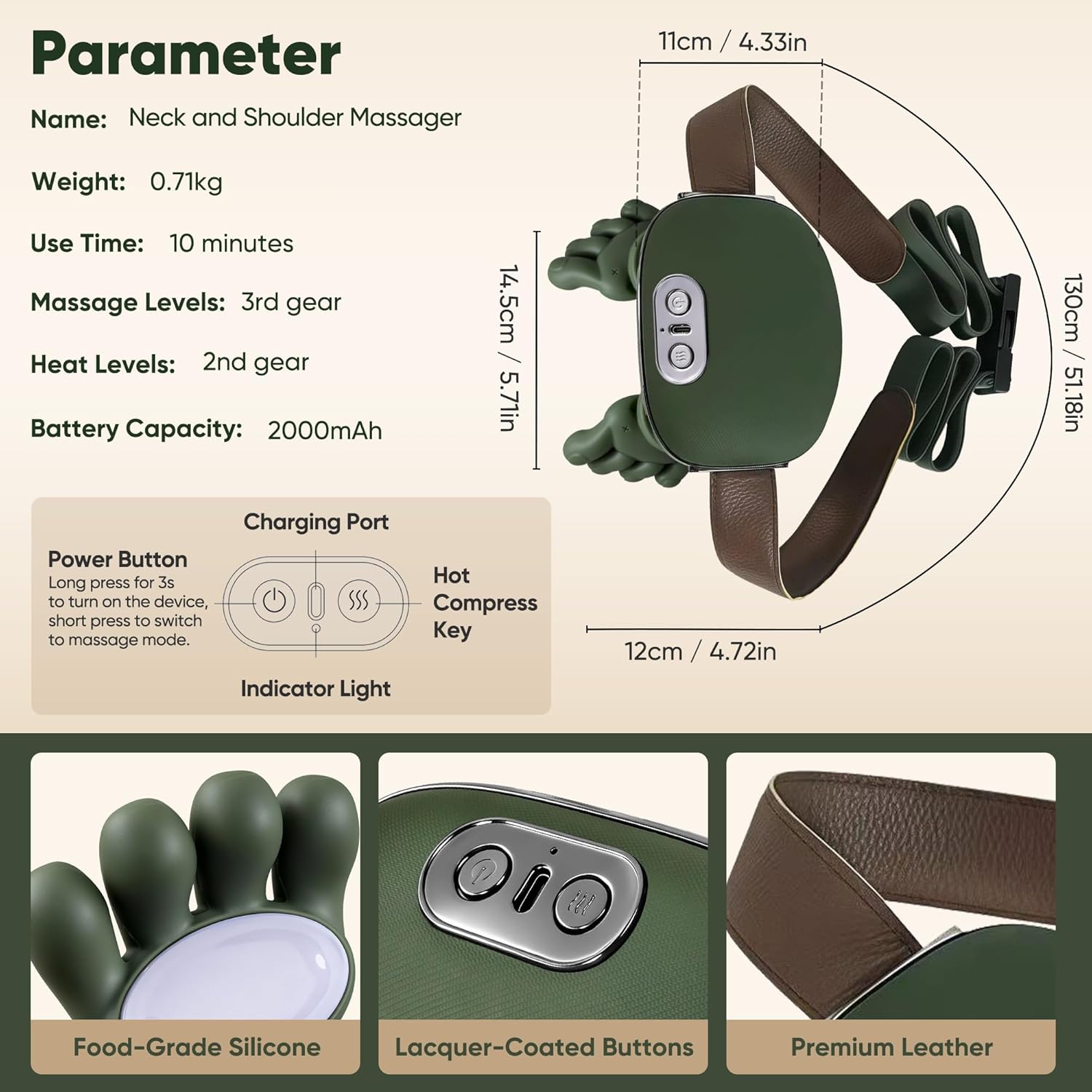Shoulder and Neck Massager, Bionic Heated Massager, Neck Massager with Fingers, 4D Kneading Massage, Simulates a Real Palm Massage for Comfort, Relax Muscle Tension (Green) - Image 7